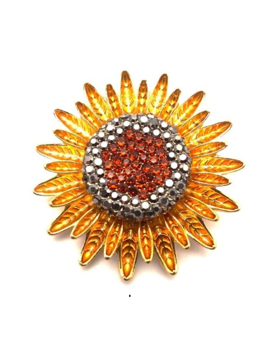 Sunflower Brooch Flashy Crystal Rhinestone Pin Stylish Sparkle Flower Glam Fun